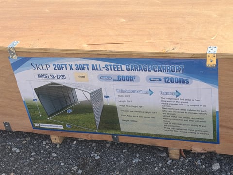 SKLP SK-ZP20 20ft x 30ft All-Steel Garage Carport (Unused) — photo 5