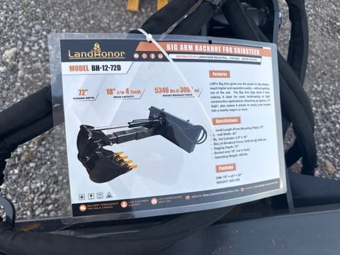 2025 LandHonor BH-12-72D Big Arm Backhoe Attachment for Skid Steer (Unused) — photo 5