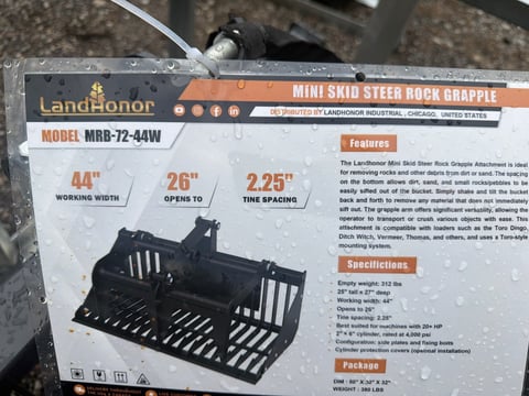 LandHonor MRB-72-44W 44in Mini Skid Steer Rock Grapple — photo 5