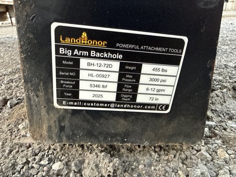 2025 LandHonor BH-12-72D Big Arm Backhoe Attachment for Skid Steer (Unused) — photo 6