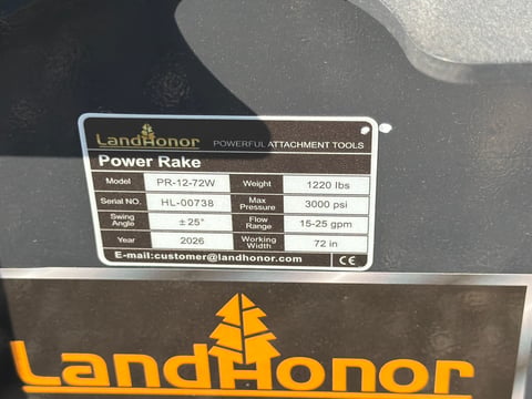 2026 LandHonor PR-12-72W 72in Skid Steer Power Rake (Unused) — photo 5