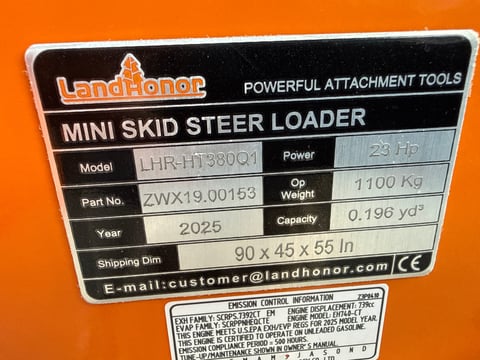 2025 LandHonor LHR-HT380Q1 Mini Skid Steer Loader (Unused) — photo 7
