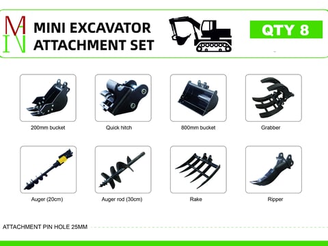 2026 Miva 8-Piece Mini Excavator Attachment Set (Unused) — photo 5