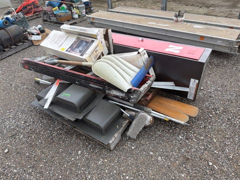 Pallet of Shovels, Storage Cabinet and Yard Tools — photo 1