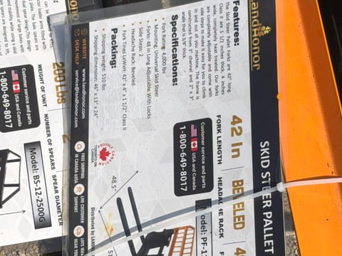 2025 LandHonor PF-11-3500G Skid Steer Pallet Forks (Unused) — photo 6