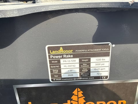 2026 LandHonor PR-12-72W 72in Skid Steer Power Rake (Unused) — photo 5