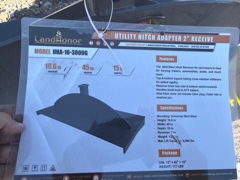 2026 LandHonor Uha-16-3000G Skid Steer 2in Receiver Hitch Adapter, 3,000 LB (Unused) — photo 4