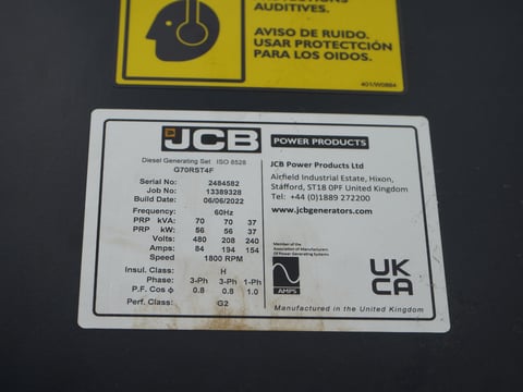 2022 JCB G70RST4F 70KVA Towable Diesel Generator — photo 30
