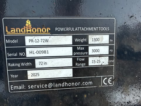 2025 LandHonor PR-12-72W 72in Skid Steer Power Rake (Unused) — photo 5