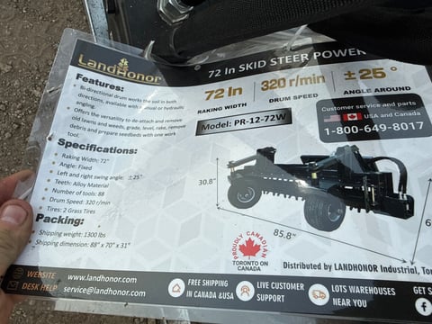 2025 LandHonor PR-12-72W 72in Skid Steer Power Rake (Unused) — photo 6