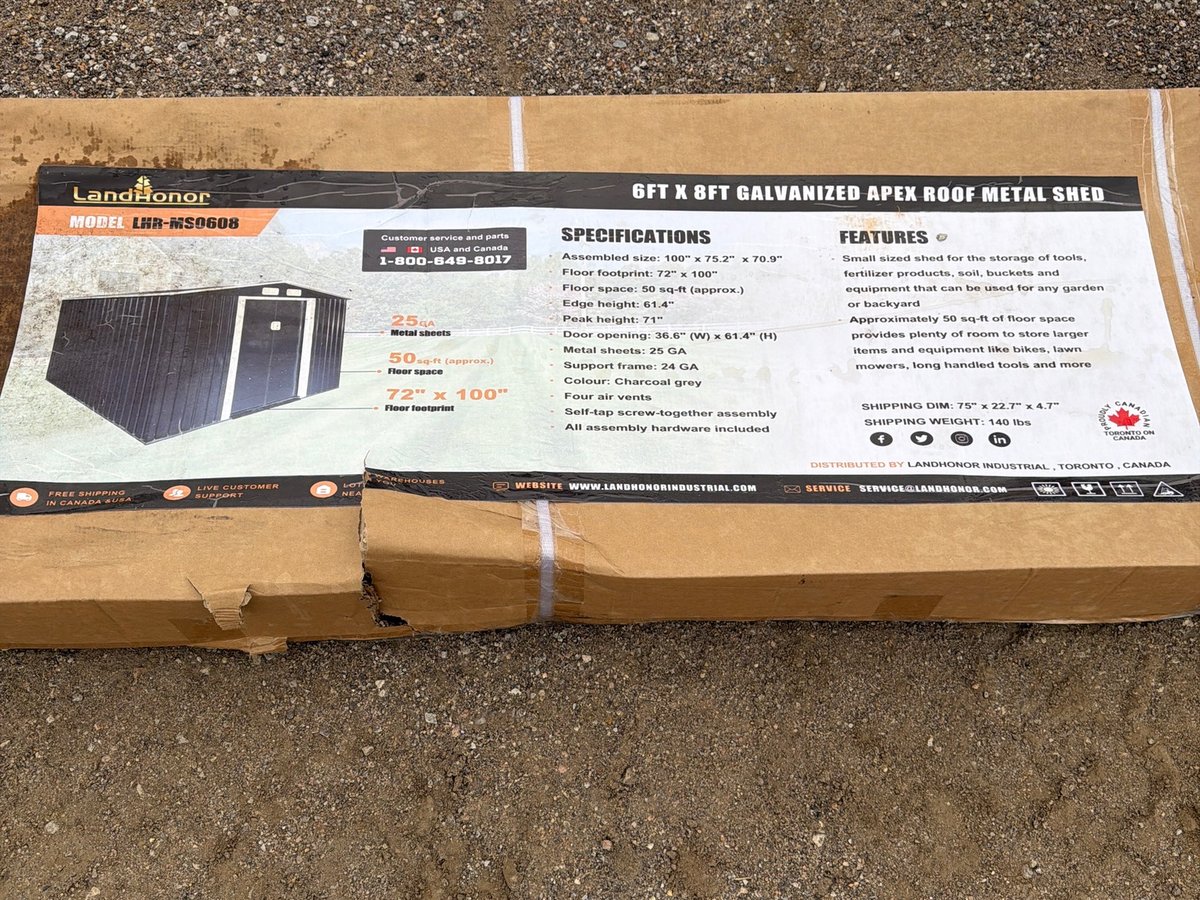 LandHonor LHR-MS0608 6ft x 8ft Galvanized Apex Roof Metal Shed