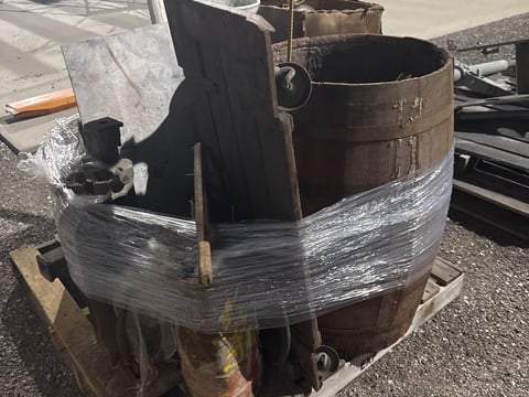 Pallet of Antiques — Wooden Barrels, Oil Cans, Glass Insulators and Cast Iron — photo 1