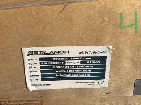 SDLANCH SDLC2030FT 20ft x 30ft All-Steel Carport (Unused) — photo 4