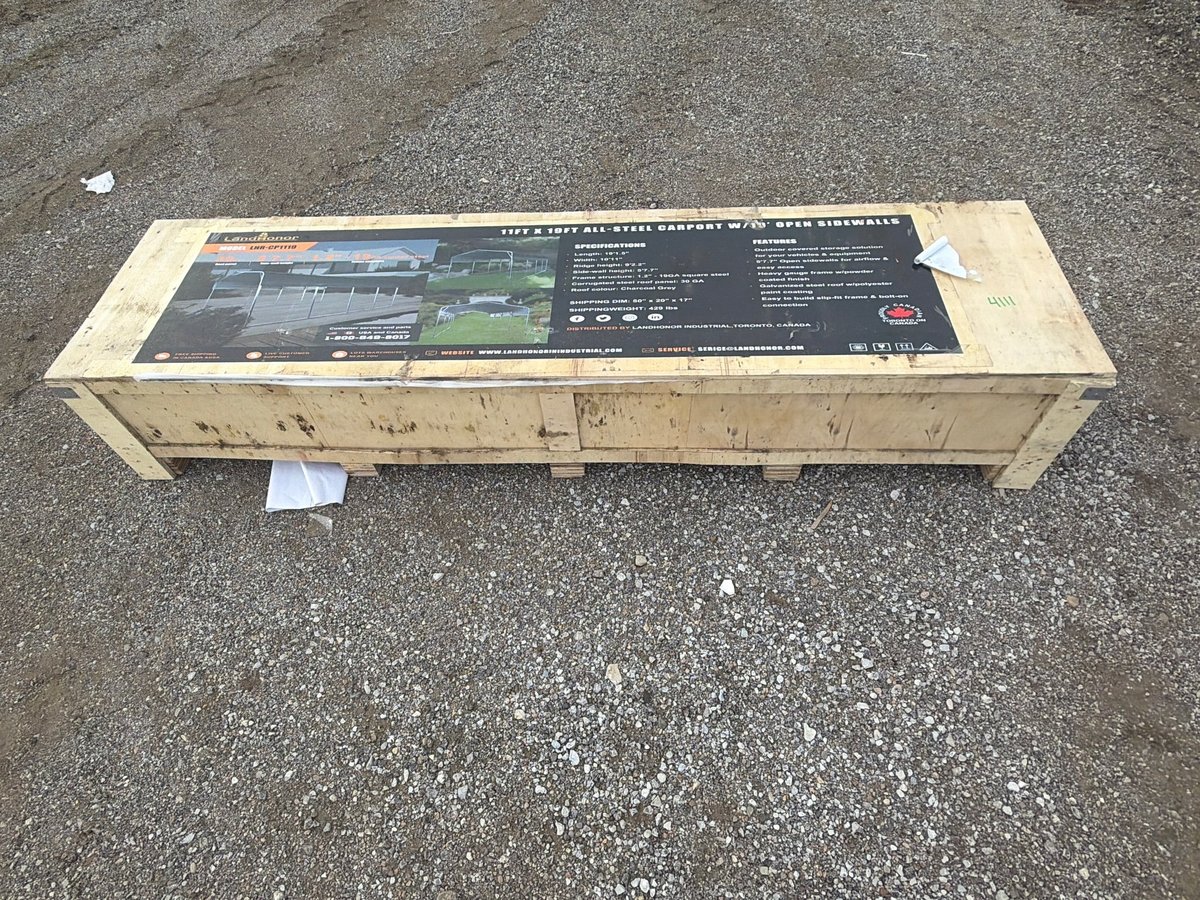 LandHonor LHR-CP1119 11ft x 19ft All-Steel Carport with Open Sidewalls