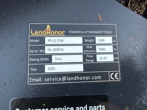 2025 LandHonor PR-12-72W 72in Skid Steer Power Rake (Unused) — photo 5