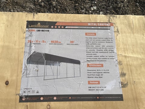LandHonor LHR-MC1119 20ft x 11ft x 9ft Metal Carport (Unused) — photo 5