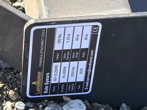 2026 LandHonor BS-12-2500G Skid Steer Bale Spear (Unused) — photo 3