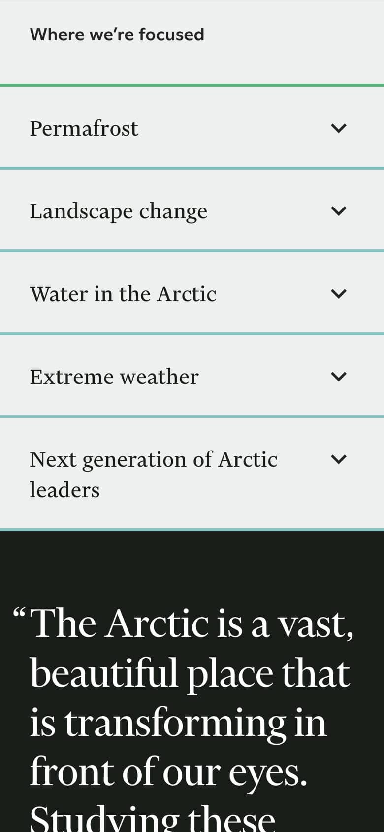 Woodwell Climate Research Center area of focus navigation (mobile)