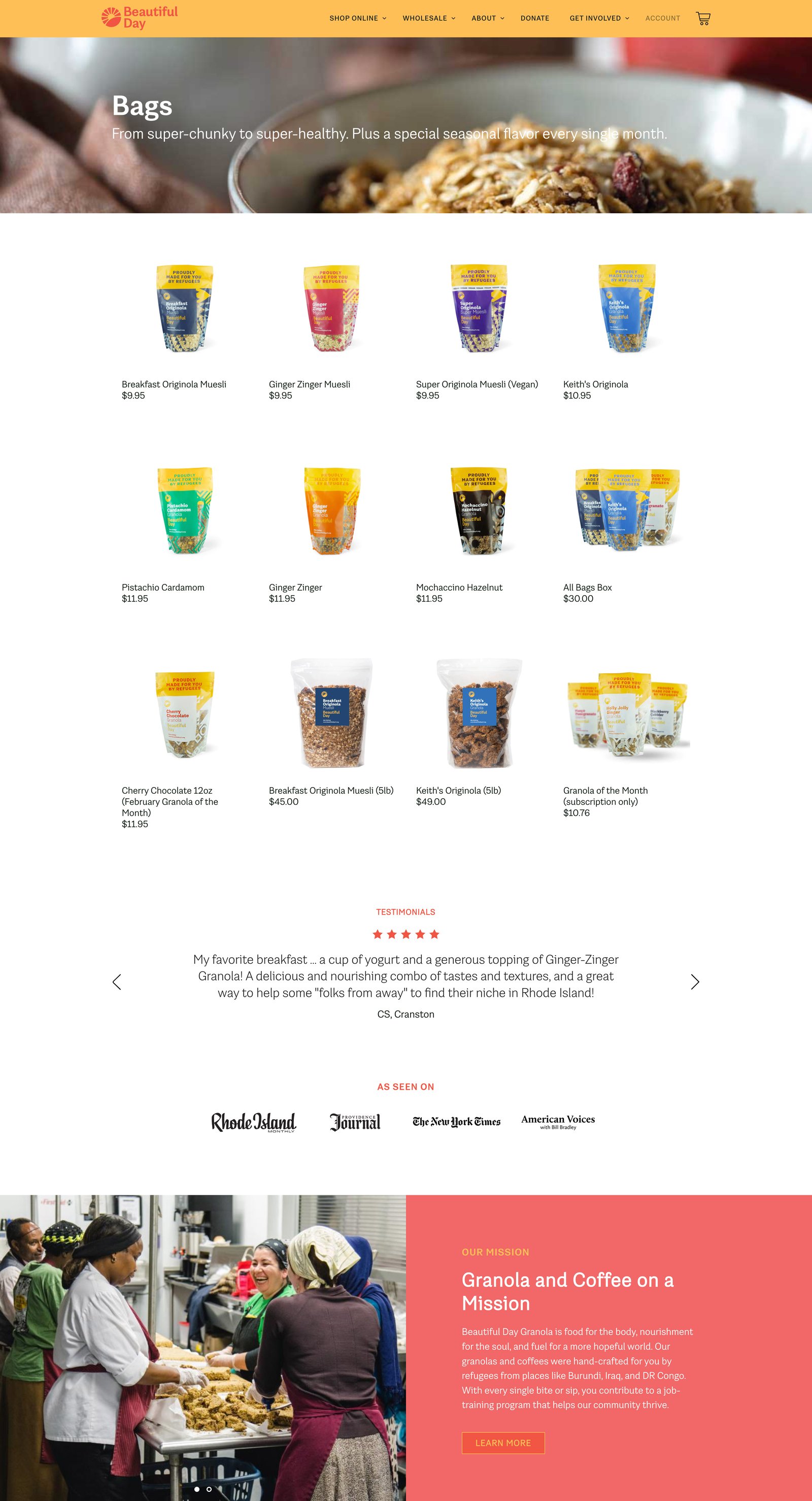 Beautiful Day website product listing page