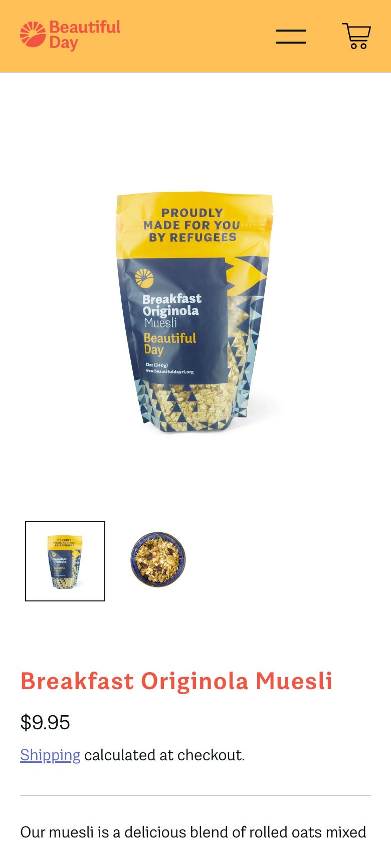 Beautiful Day website product detail page (mobile)