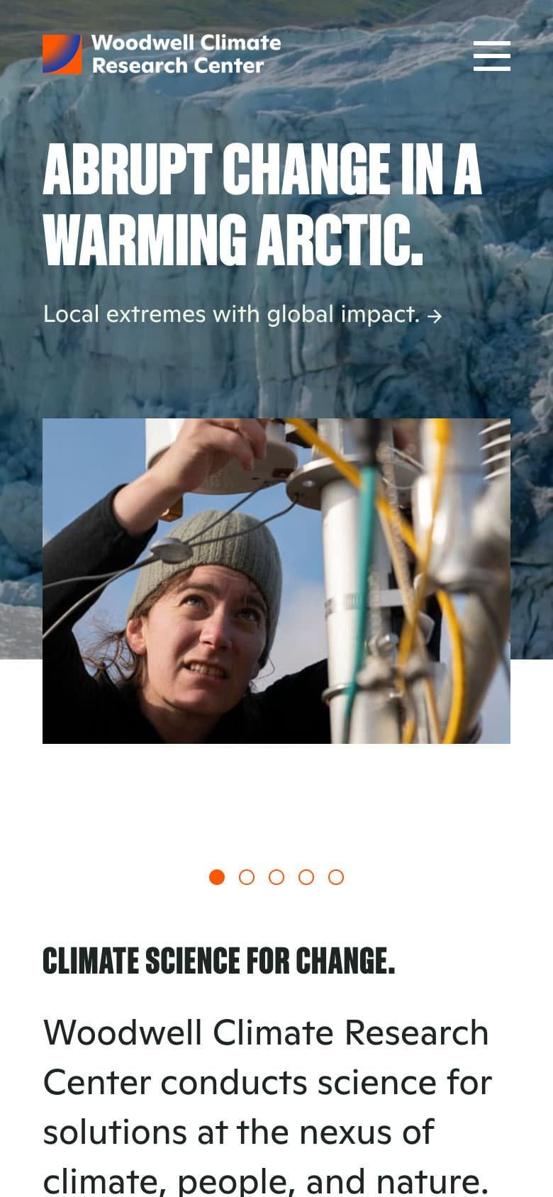 Woodwell Climate Research Center homepage (mobile)