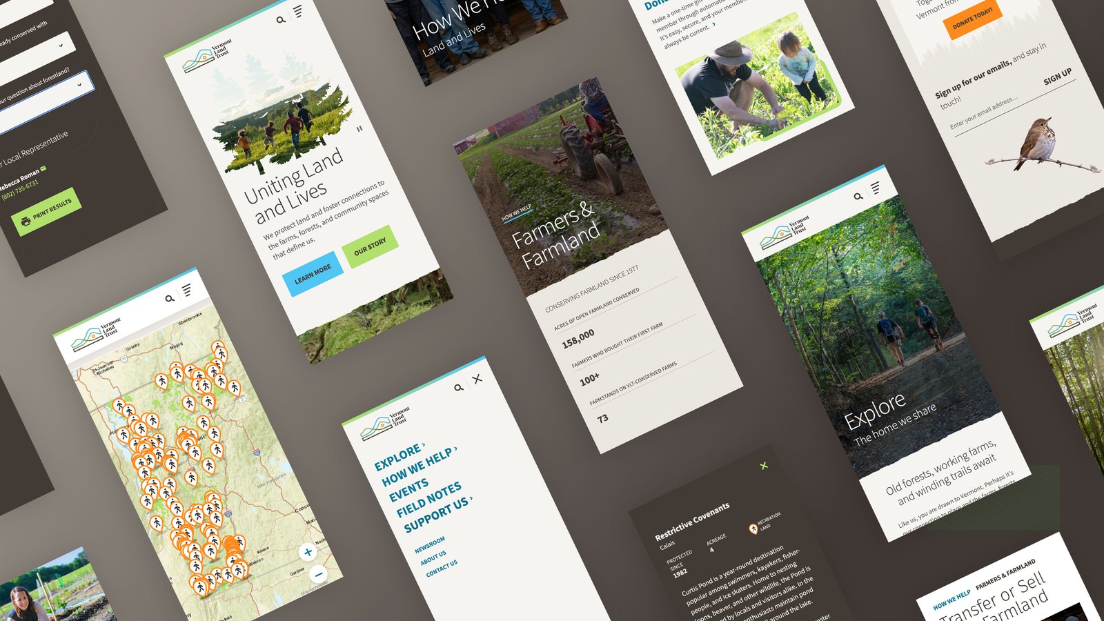 Vermont Land Trust grid of smartphone screens