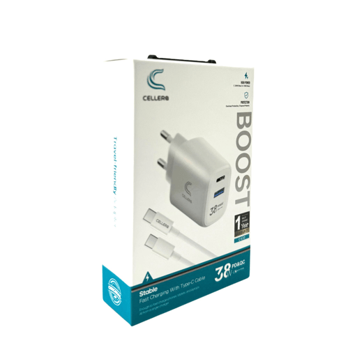 מטען קיר מטען קיר CELLERA GAN 38W PD+USB כולל כבל טייפ סי