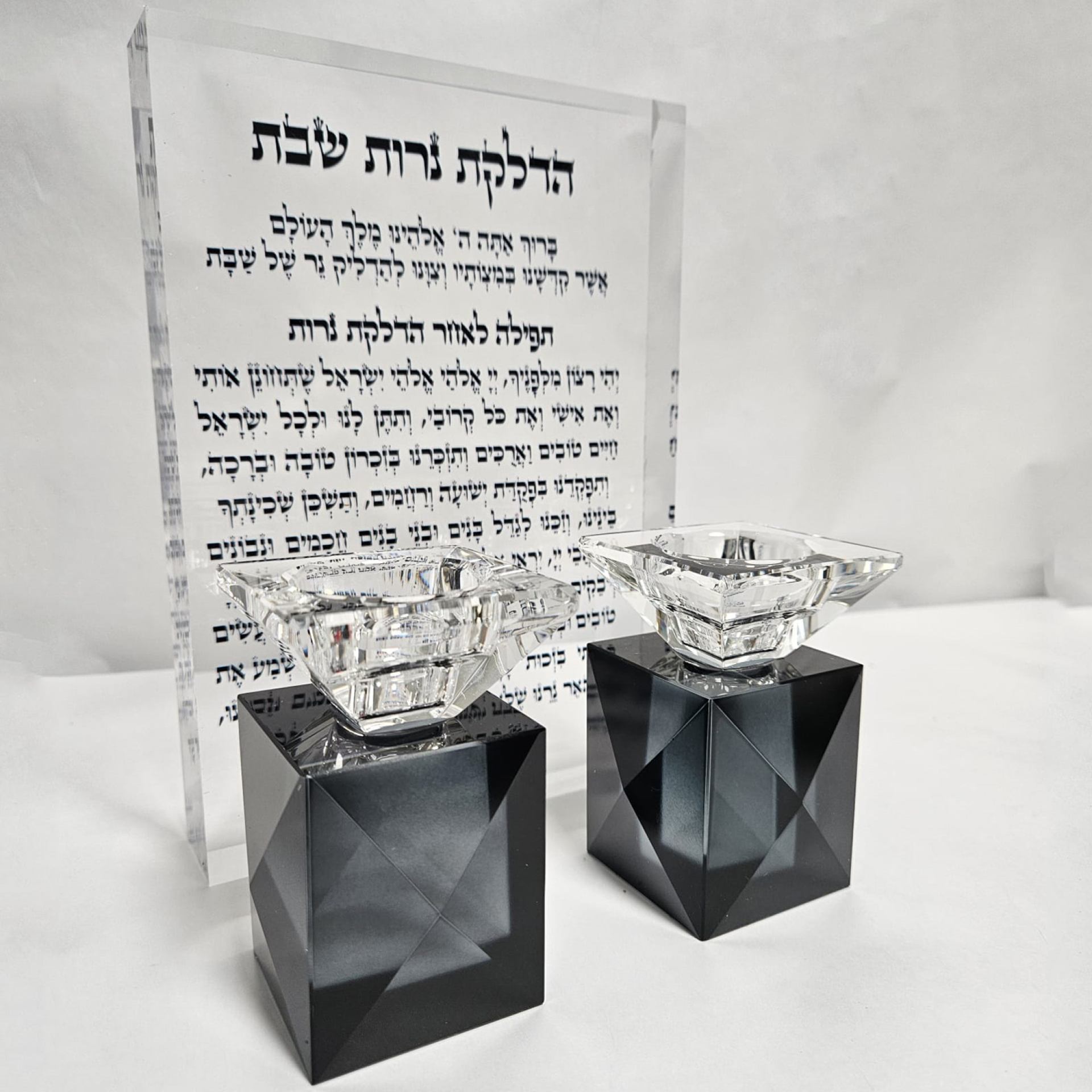 זוג פמוטי קריסטל שחור קנים שקופים