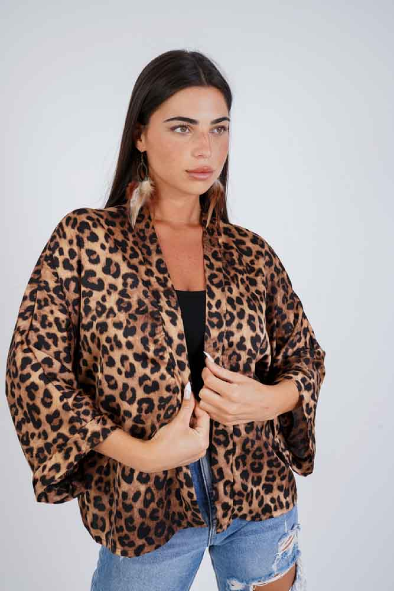 עליונית קימונו קצר סאטן boho