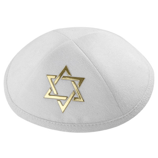 כיפה אולטרא סוויד לבן 19 ס"מ "מגן דוד" זהב