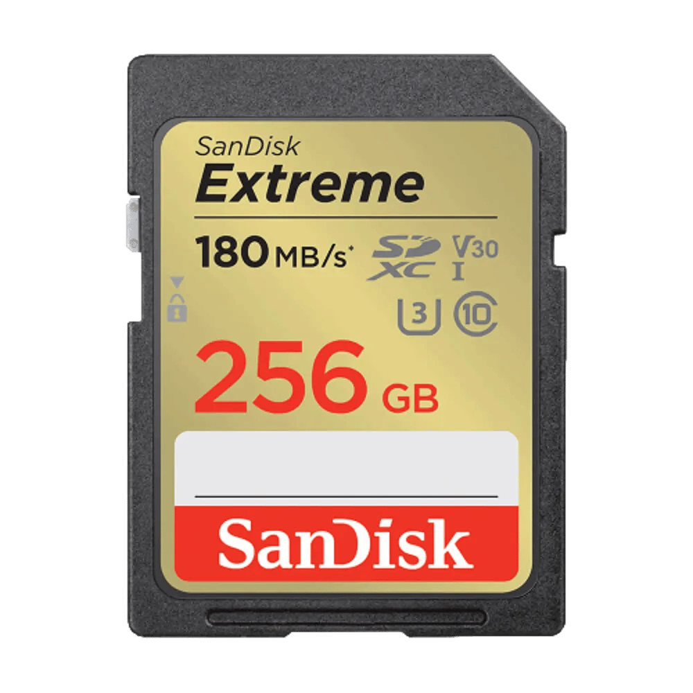 כרטיס זיכרון בנפח 256GB S.D EX 4K 180S V30 מבית SANDISK