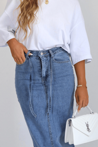 חצאית ג'ינס מקסי+חגורה