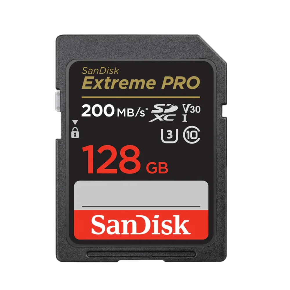כרטיס זיכרון בנפח GB128 S.D EX PRO 4K 200S V30 מבית SANDISK