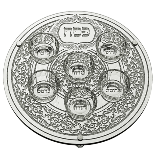 קערת פסח זכוכית מהודר עם 6 בומצים