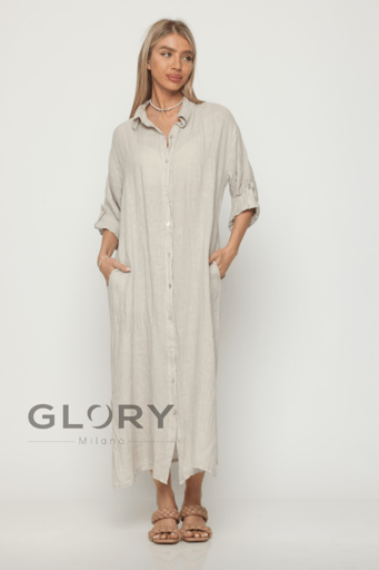 שמלה פשתן כפתורים glory