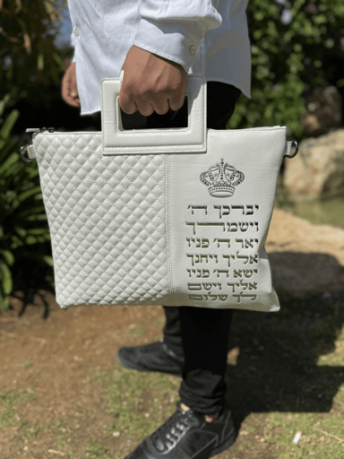 תיקי טלית תפילין דגם "כתר"- צבע לבן