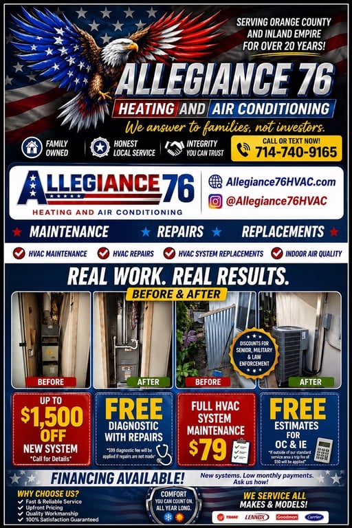 Allegiance 76 HVAC promotional flyer with current offers