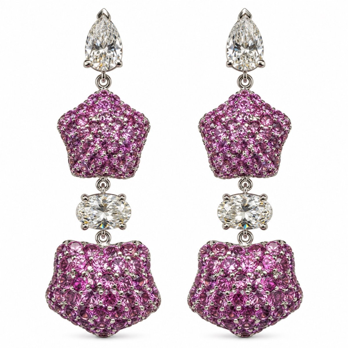 18K White Gold Pink Sapphire & Diamond Earrings