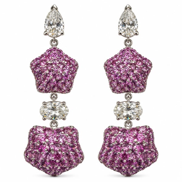 18K White Gold Pink Sapphire & Diamond Earrings