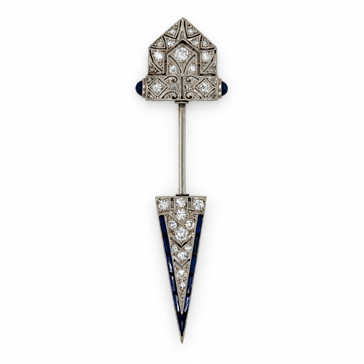 Art Deco Platinum Diamond & Sapphire Jabot Pin