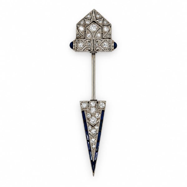 Art Deco Platinum Diamond & Sapphire Jabot Pin