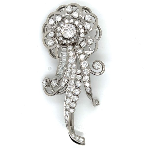 Art Deco Platinum 6.24 Ct. Diamond Brooch