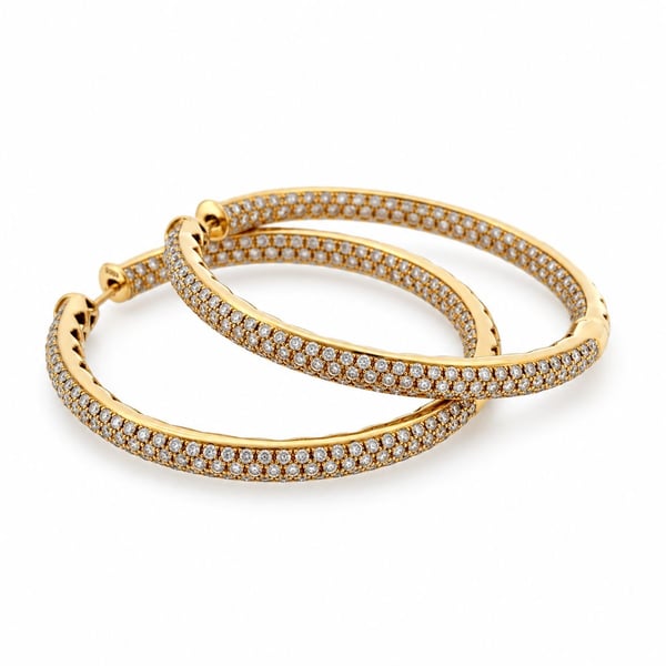 18K Yellow Gold Pave Diamond Hoop Earrings