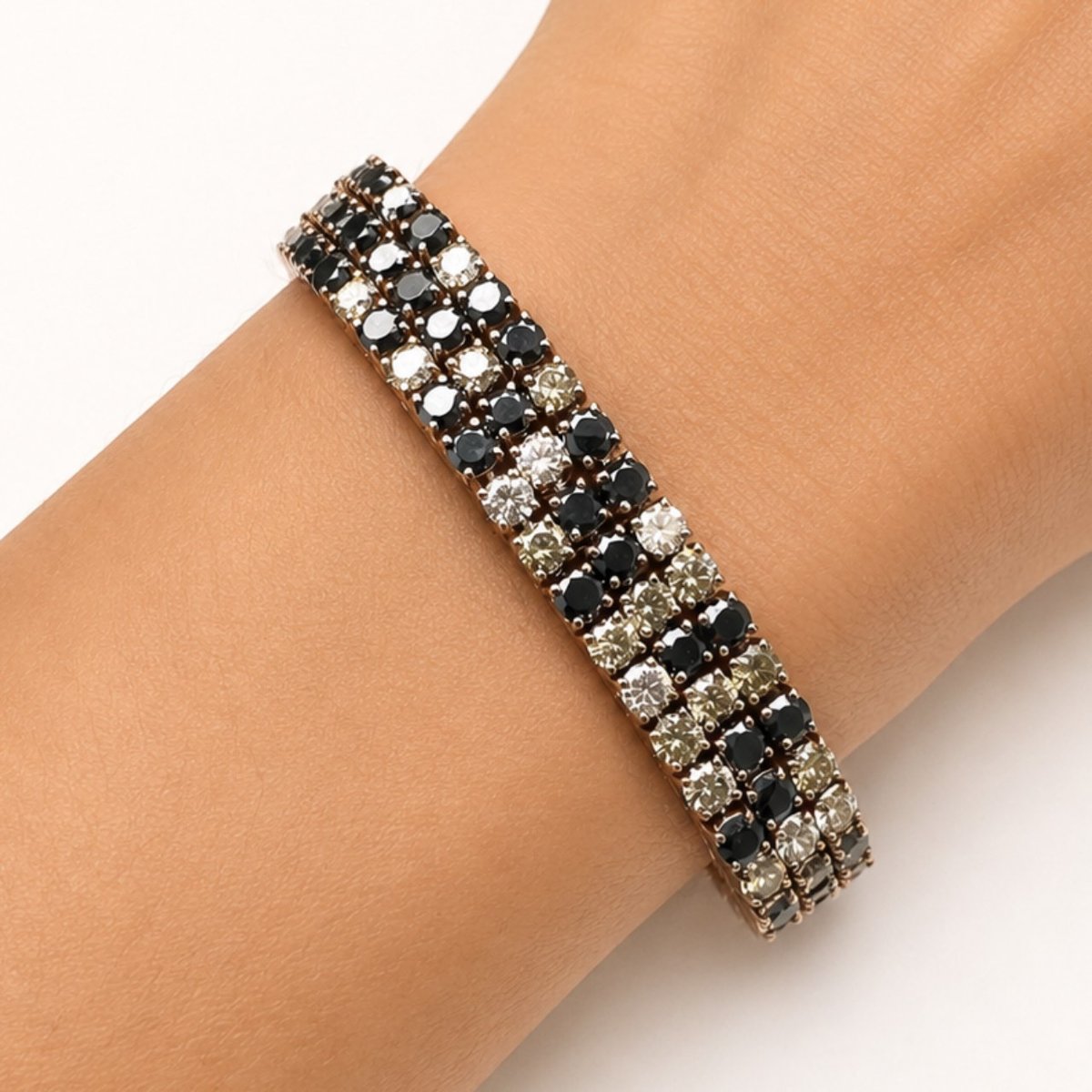 18K Rose Gold White, Champagne, and Black Diamond Bracelet