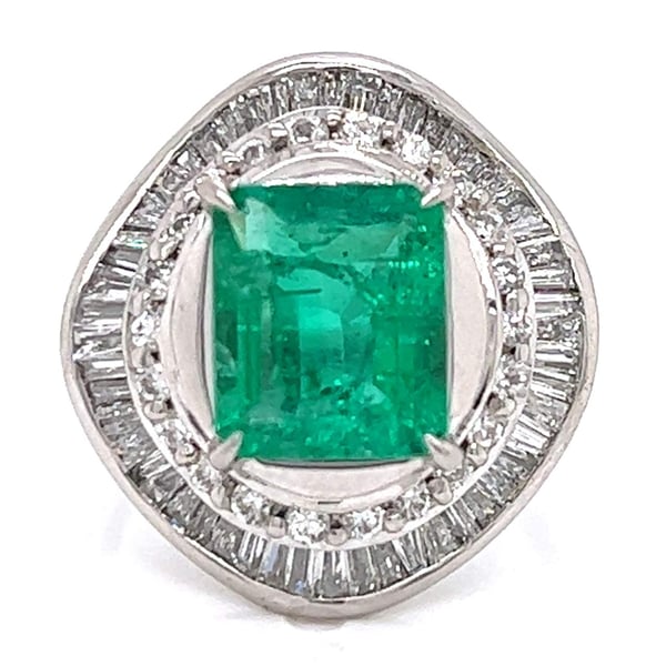 Platinum Emerald & Diamond Ring