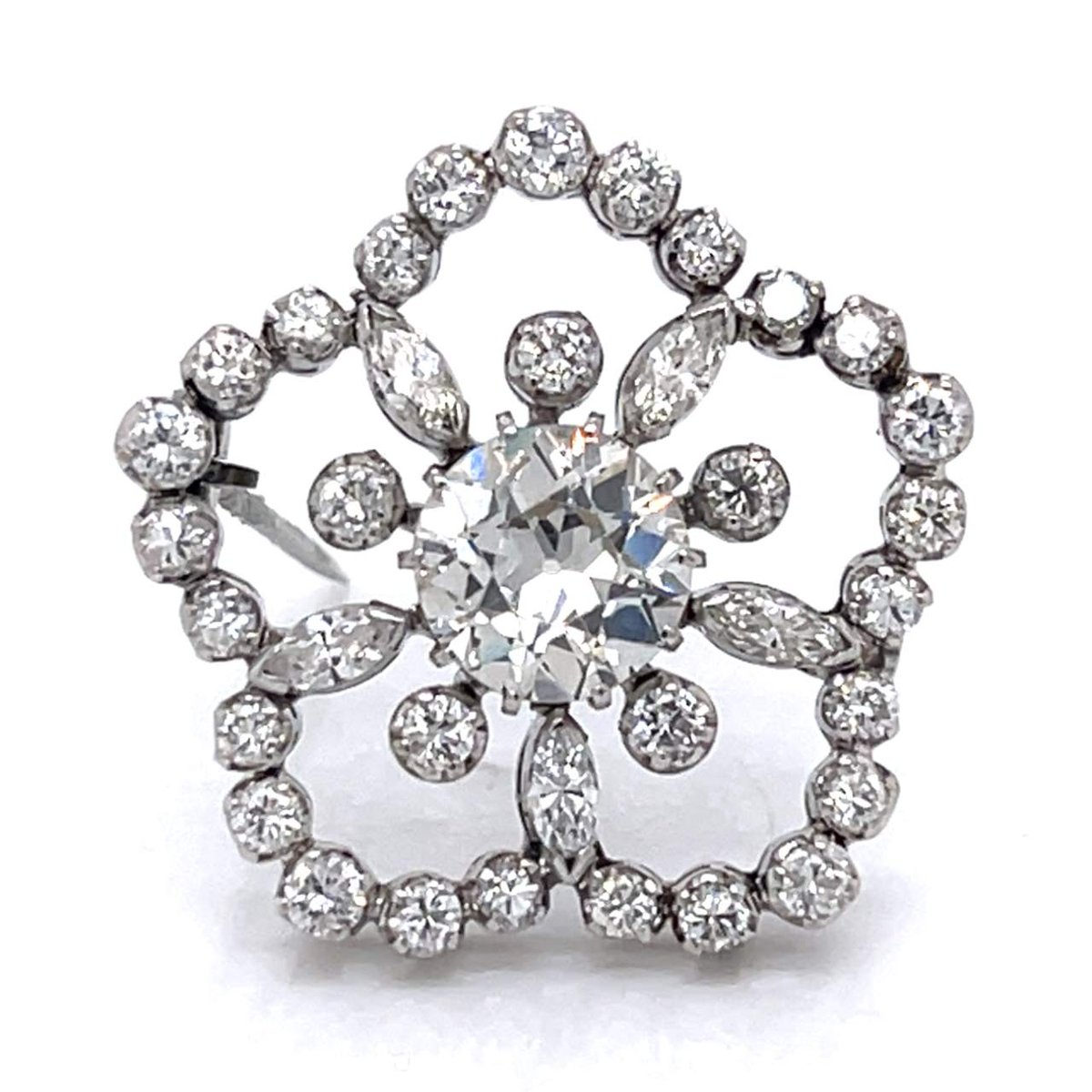 Art Deco 18K White Gold 4.85 Ct. Diamond Brooch