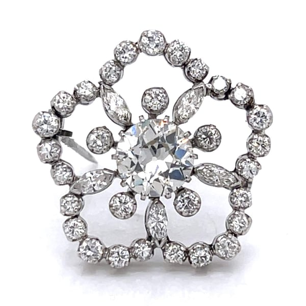 Art Deco 18K White Gold 4.85 Ct. Diamond Brooch
