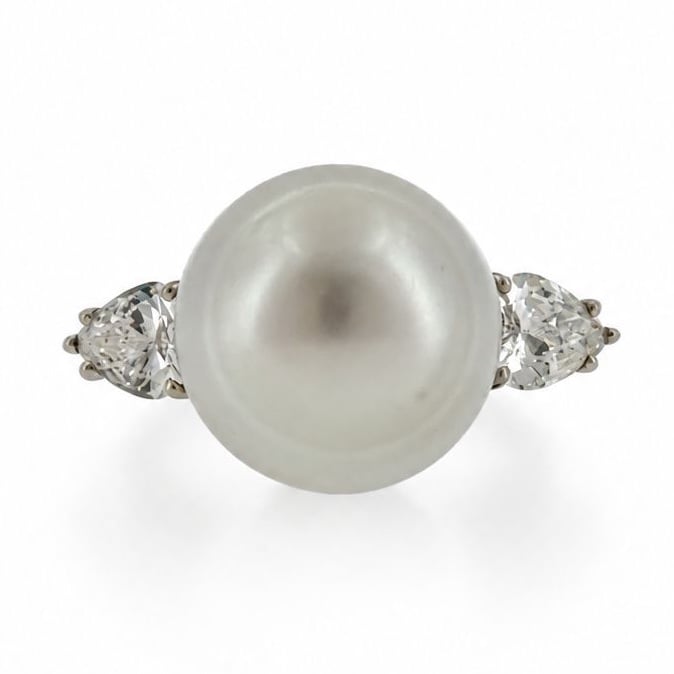 14K White Gold South Sea Pearl & Diamond Ring
