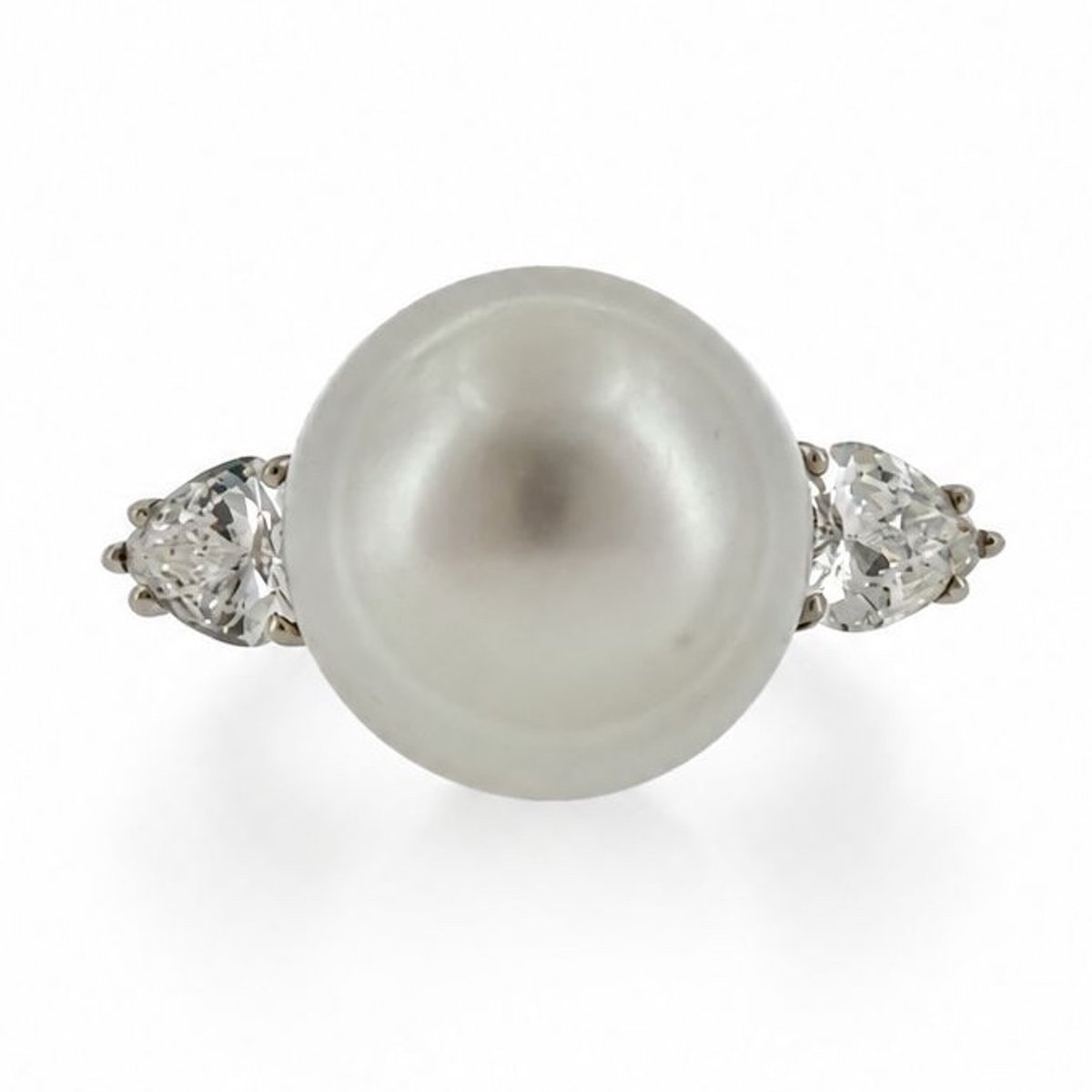 14K White Gold South Sea Pearl & Diamond Ring