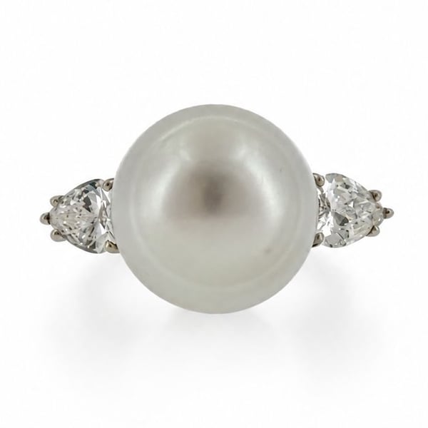 14K White Gold South Sea Pearl & Diamond Ring